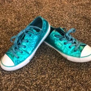 Turquoise Glitter Converse Youth 2